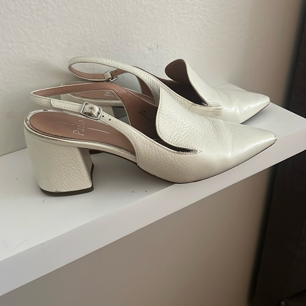 Paolo blockheeled white retro shoes
